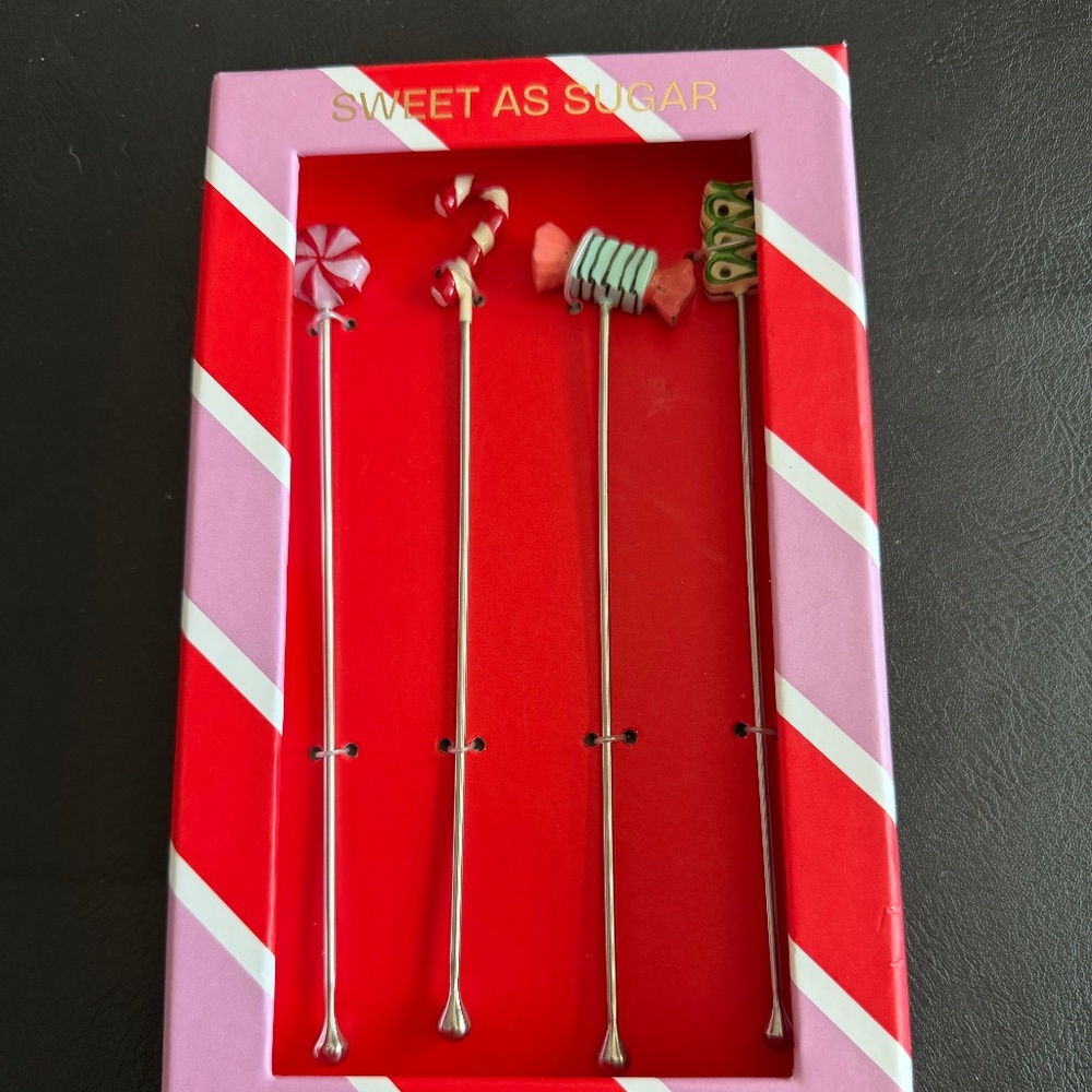 Anthropologie Holiday Bon-Bon Cocktail Stirrers Hand Blown Glass